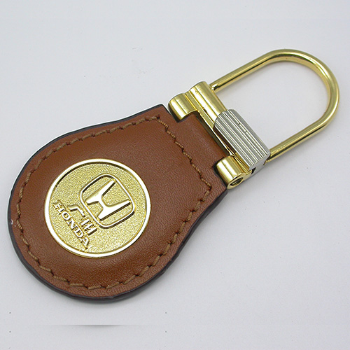 Custom Metal Promotional Keychains with Leather Holder(010)